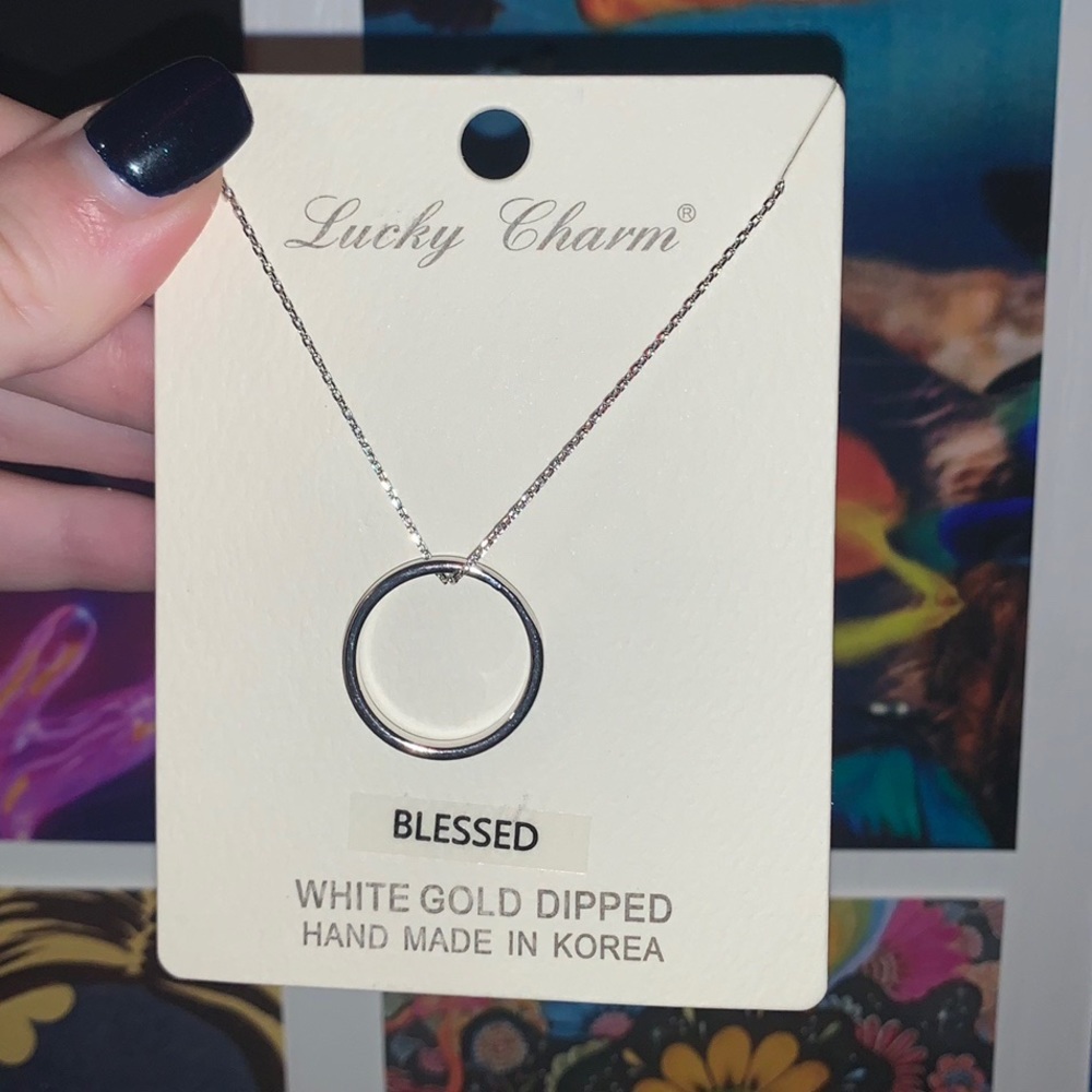 “blessed” white gold ring necklace